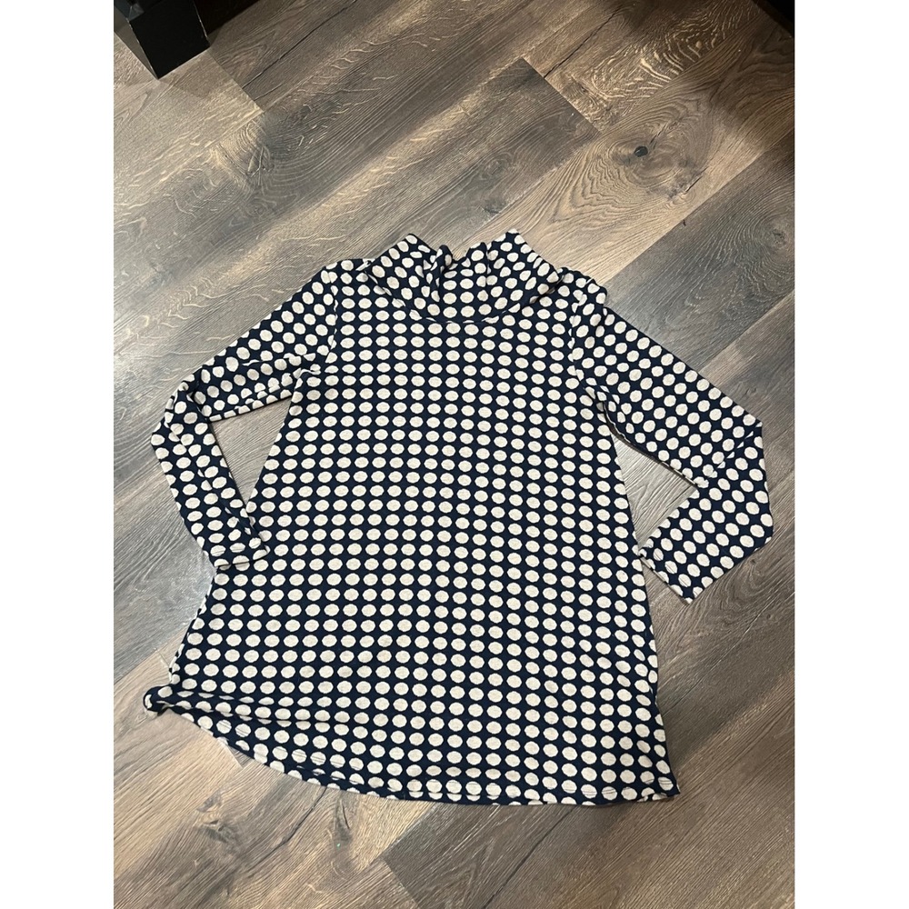 ISLE by Melis Kogan Navy White Polka Dot Funnel‎ Neck Tunic Shirt Size Medium